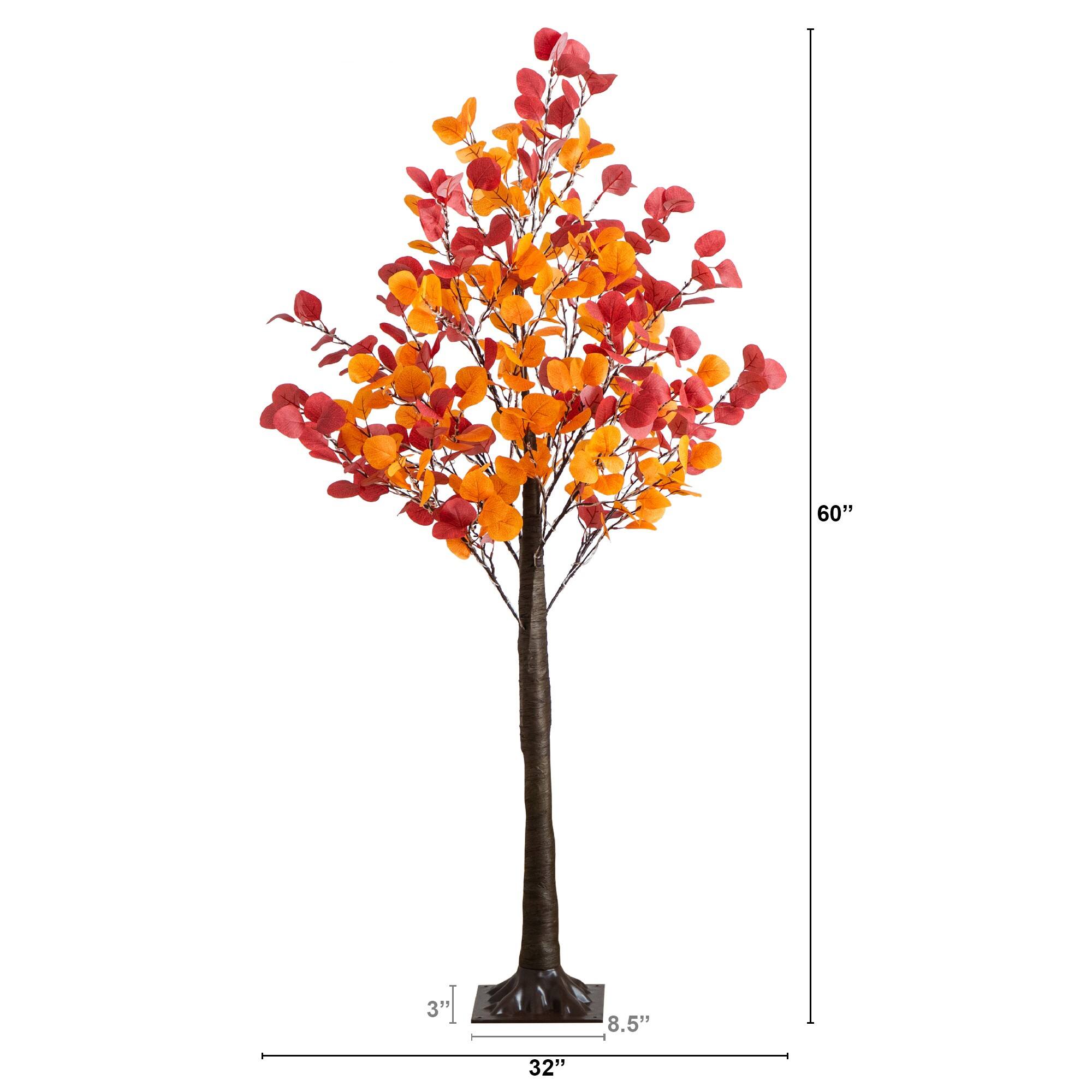 5ft. Pre-Lit Bright Autumn Eucalyptus Artificial Fall Tree with 300 Warm White LED Lights